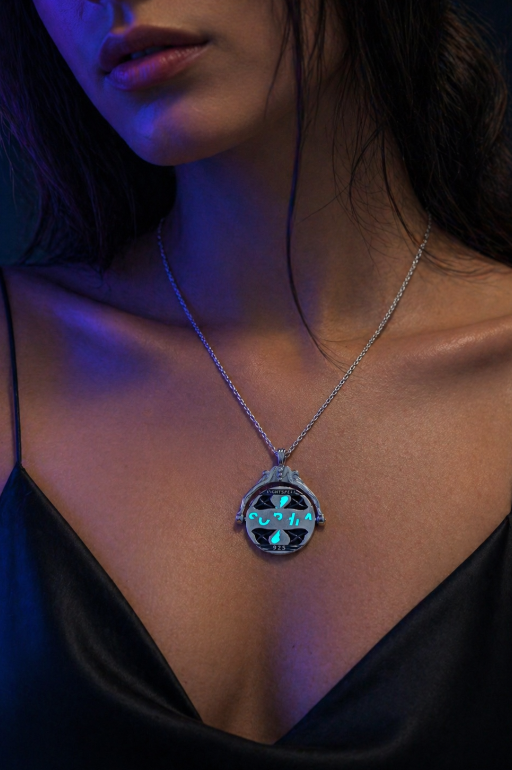 Personalized Glow-in-the-Dark Spinning Secret Message Pendant - 925 Sterling Silver